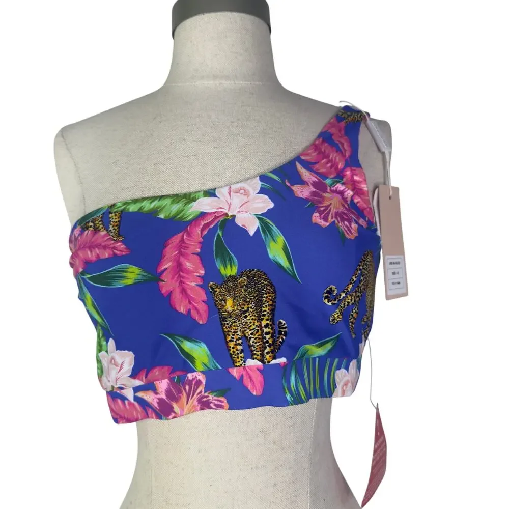 NWT- Dancing Leopard Bikini Top Size 12‎ Bottom Size 8 Blue/Hot Pink